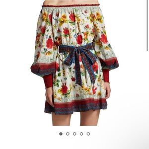 Alice + Olivia Red Green Off-Shoulder 3/4 Sleeve Mini Sundress